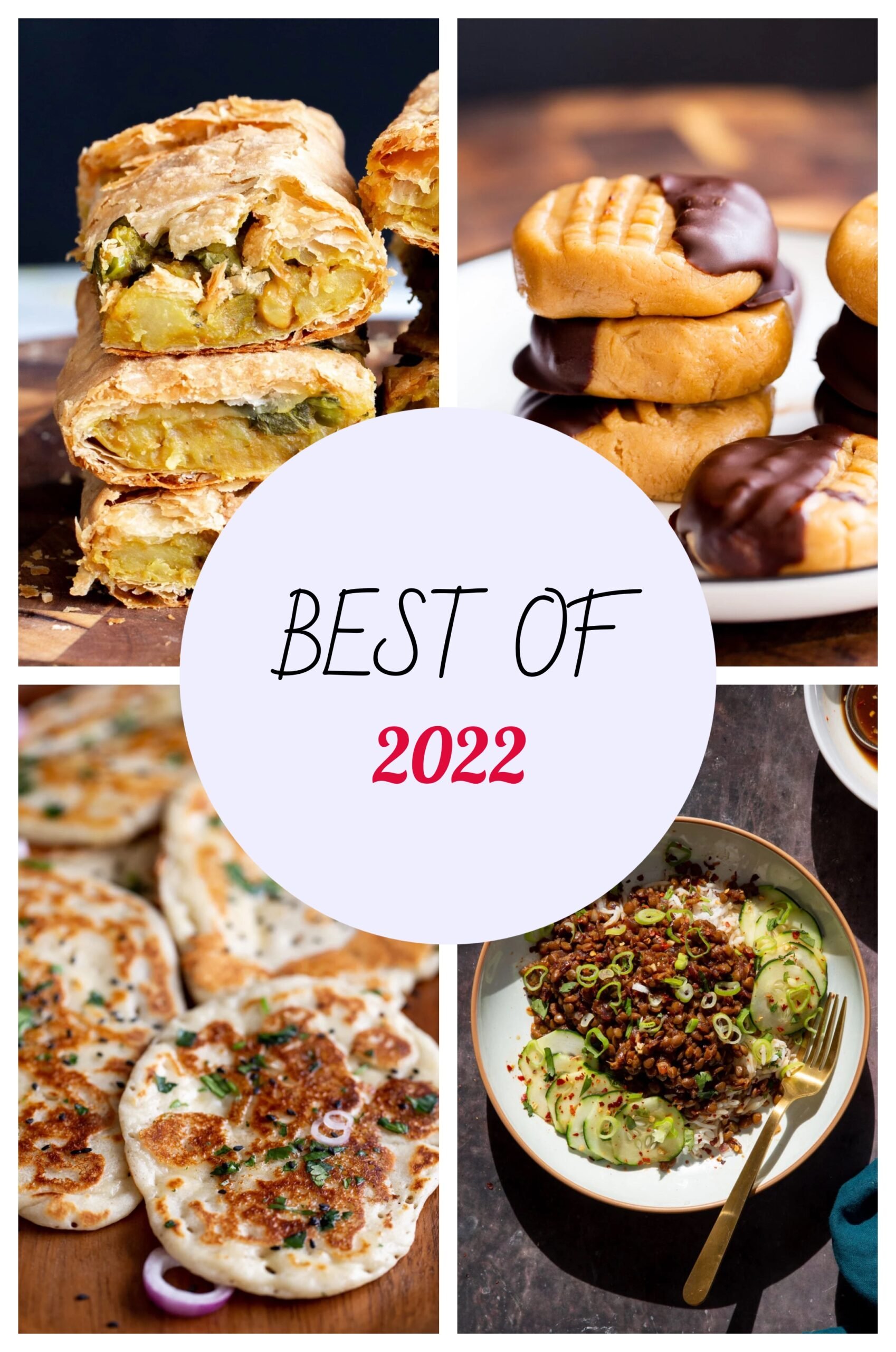 These are some of your favorite recipes from 2022! Easy vegan recipes like my gluten-free almond flour Naan, spicy urad Dal, snickers baked oatmeal, Samosa pie, liquid mozzarella and more!