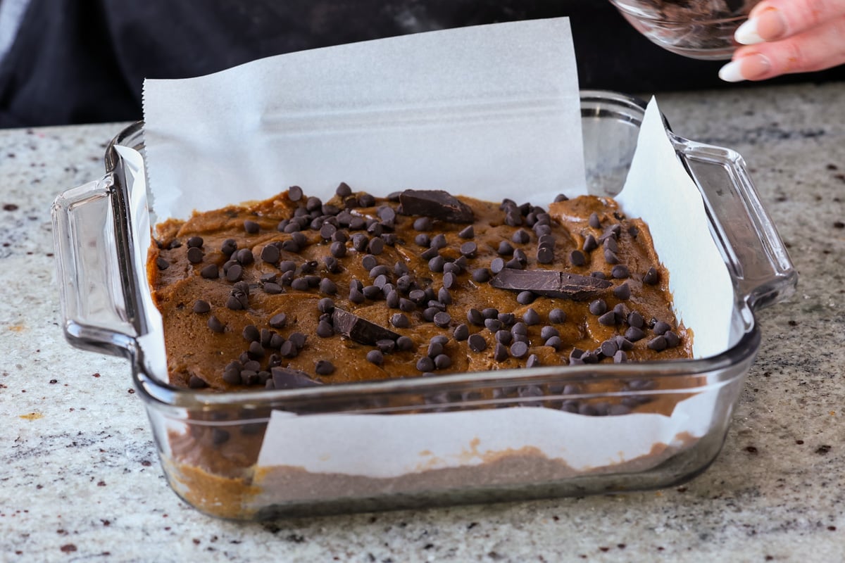 batter in the pan, ready to bake