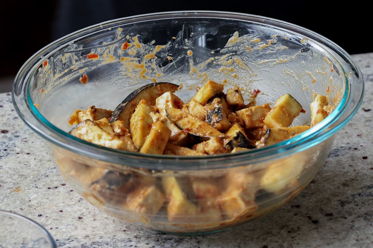 eggplant and tofu mixed with the peanut sauce