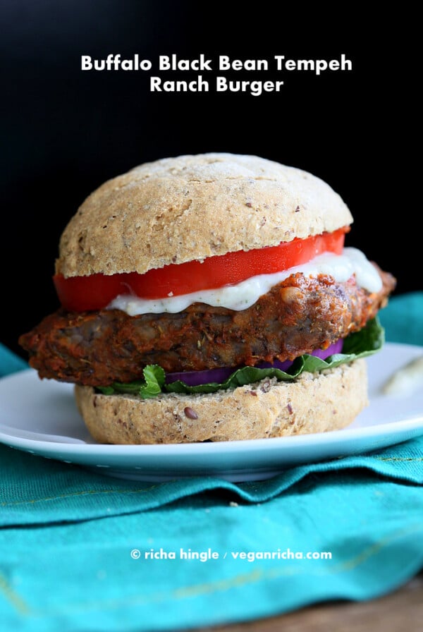 Tempeh blackened with spices then tossed in hot Buffalo sauce and served with Celery Ranch. Makes 2 or more sandwiches depending on the size of the Tempeh block