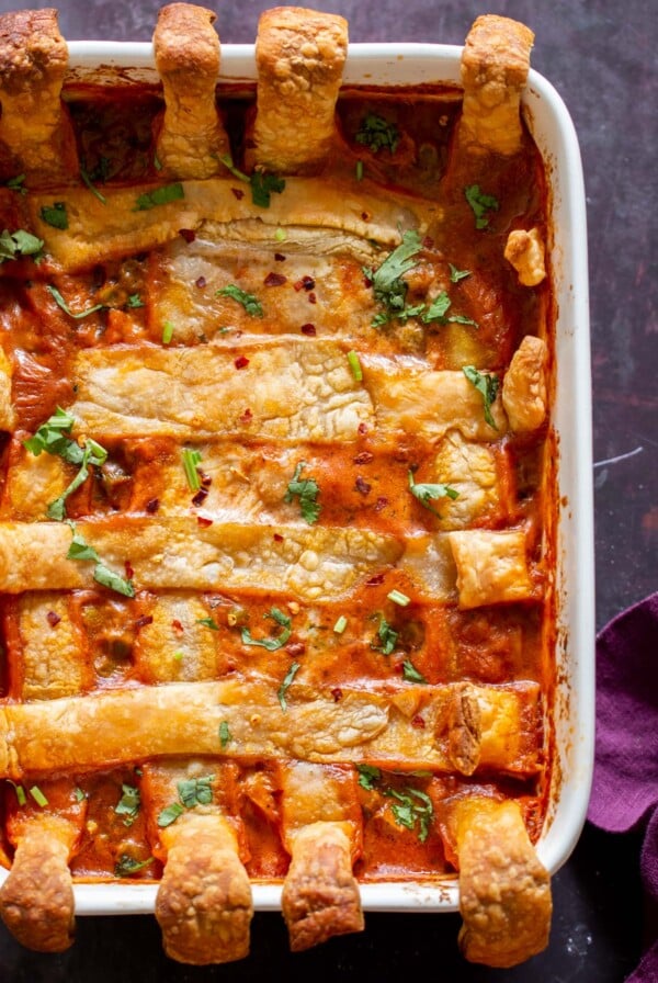 butter sauce pot pie in the baking pan after baking