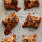 chickpea tikka masala puffs on the baking sheet after baking