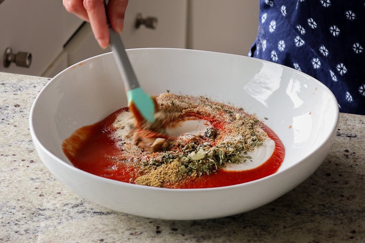 mixing the tikka masala sauce