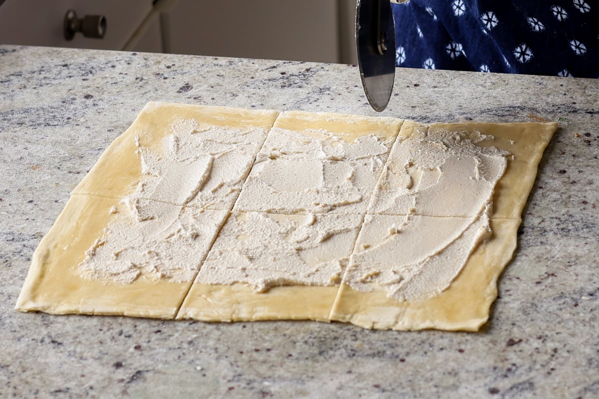 cutting the puff pastry sheet