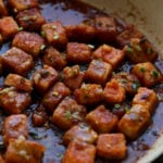 chilli garlic tofu in a pan