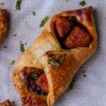 chilli garlic tofu puff pastry on the baking sheet