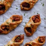 chilli garlic tofu puff pastries on the baking sheet