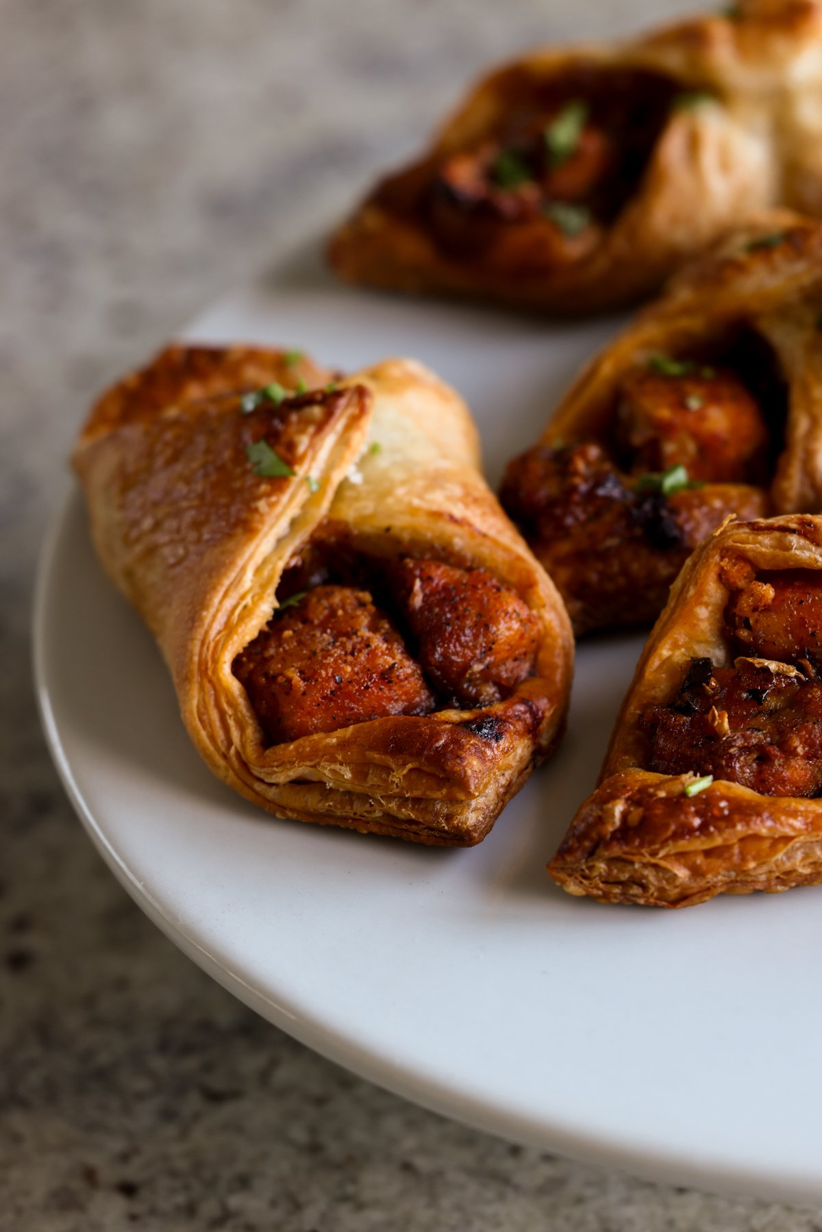 close-up of chilli garlic tofu puff on the baking sheet