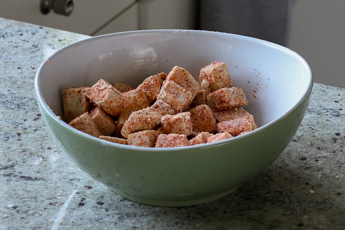 tofu tossed in cornstarch and spices