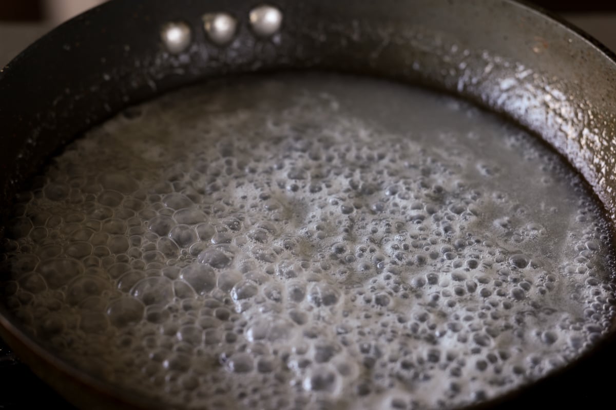 condensed coconut milk in the pan