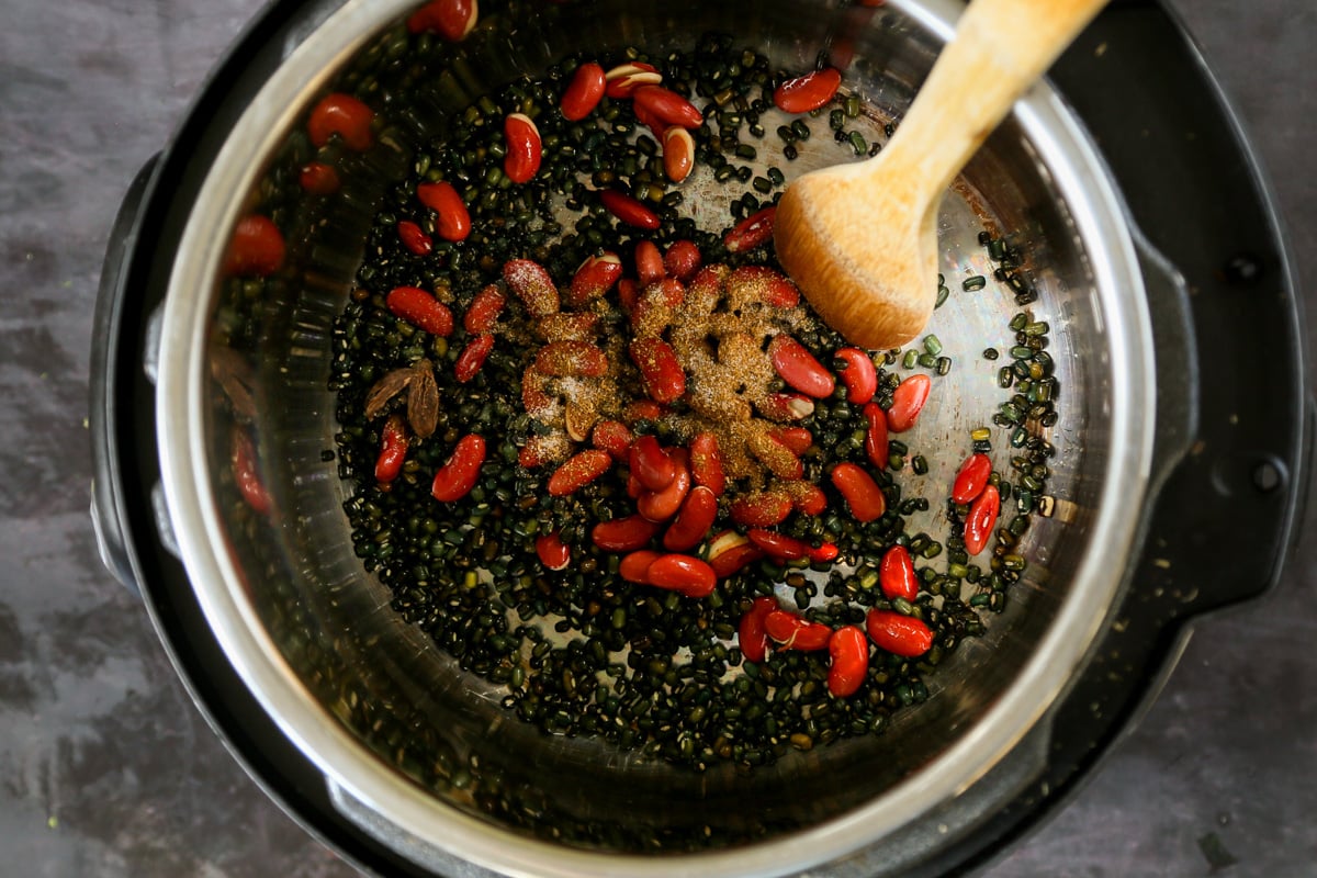 beans in the instant pot, before adding water