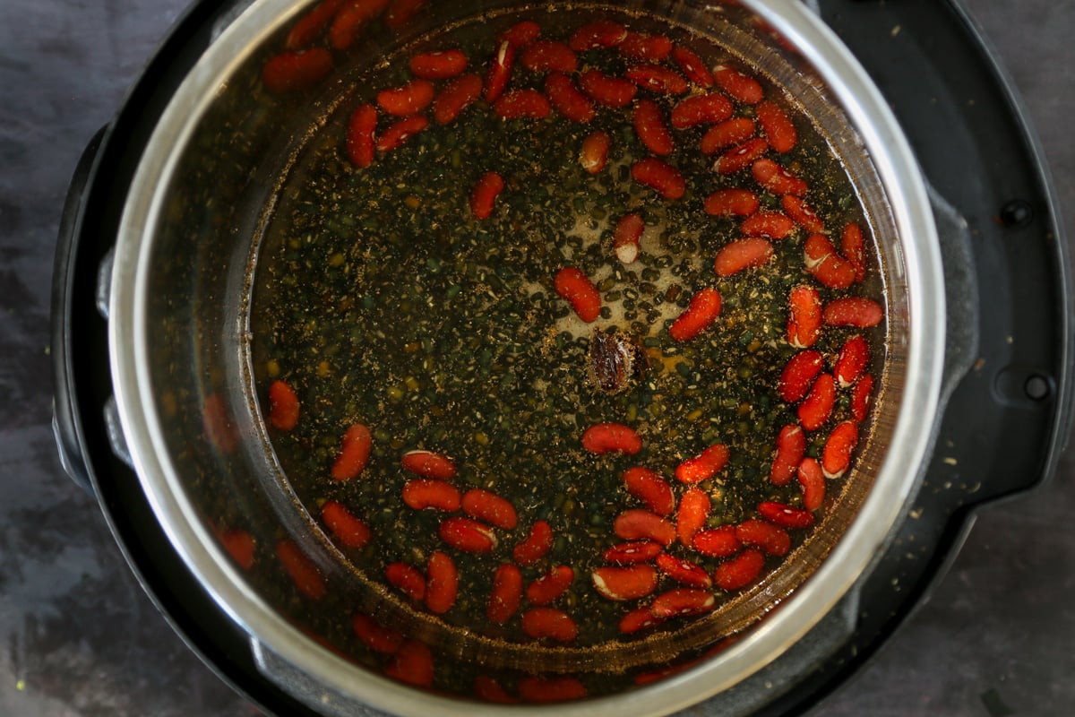 beans in the instant pot, after adding water