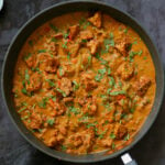 panful of tofu tikka masala with cilantro on top