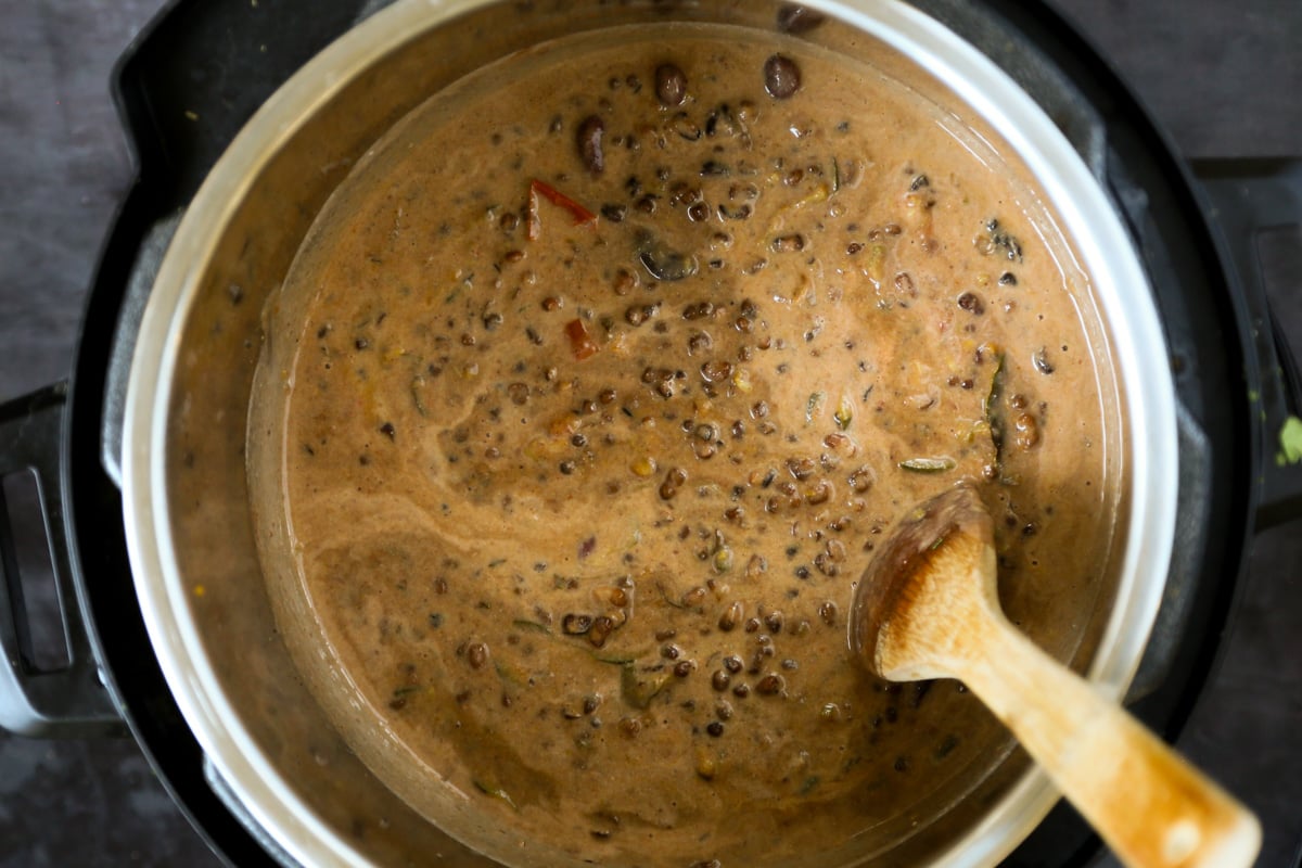 dal after stirring in the tomato puree and cashew cream