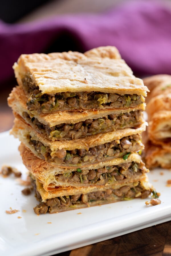 stacked pieces of Ethiopian Sambusa Pie