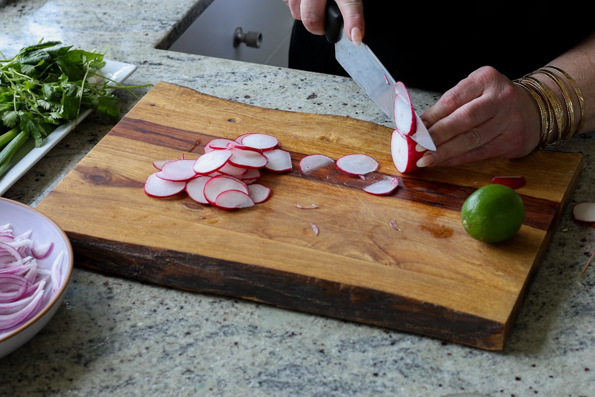 slicing the radish