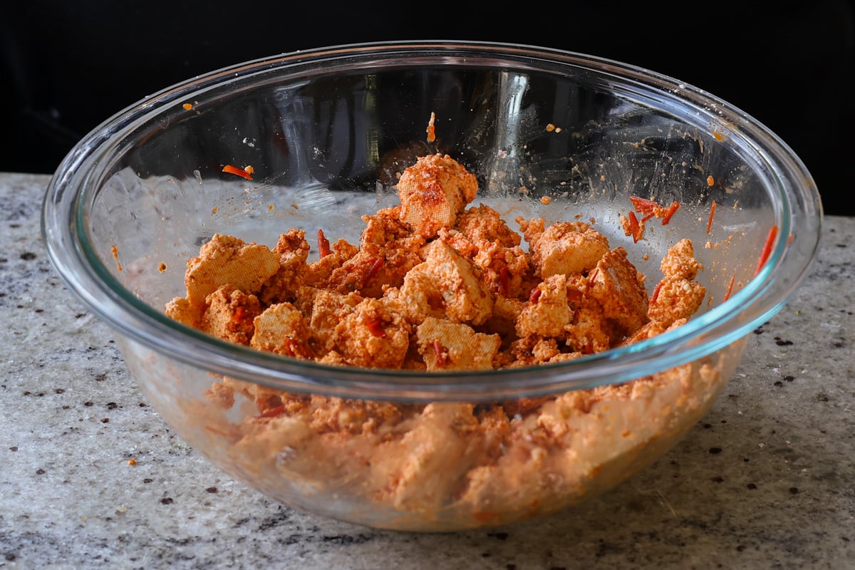 harissa tofu, before cooking