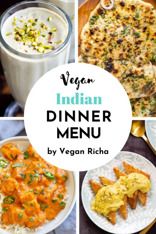 collage with vegan Indian dinner menu ideas