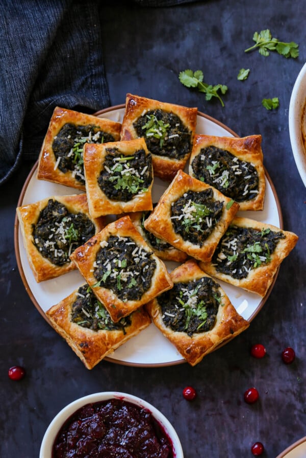 spinach puff pastry on a serving platter