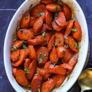 spiced glazed carrots in the baking dish