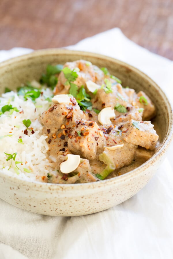 This Creamy Veggies and Tofu Korma is made in Instant Pot Pressure cooker. Instant Pot Vegan Korma Recipe with White Korma Sauce. #Vegan #Glutenfree #Recipe #VeganRicha Soyfree, Nutfree option