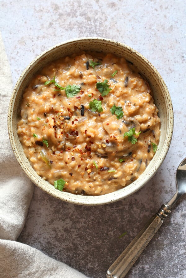 Vegan Wild Rice Mushroom Soup made in a Pressure Cooker. Instant Pot Mushroom soup. Creamy 1 Pot Winter meal. # VeganRicha Vegan #Glutenfree #Soyfree #Recipe