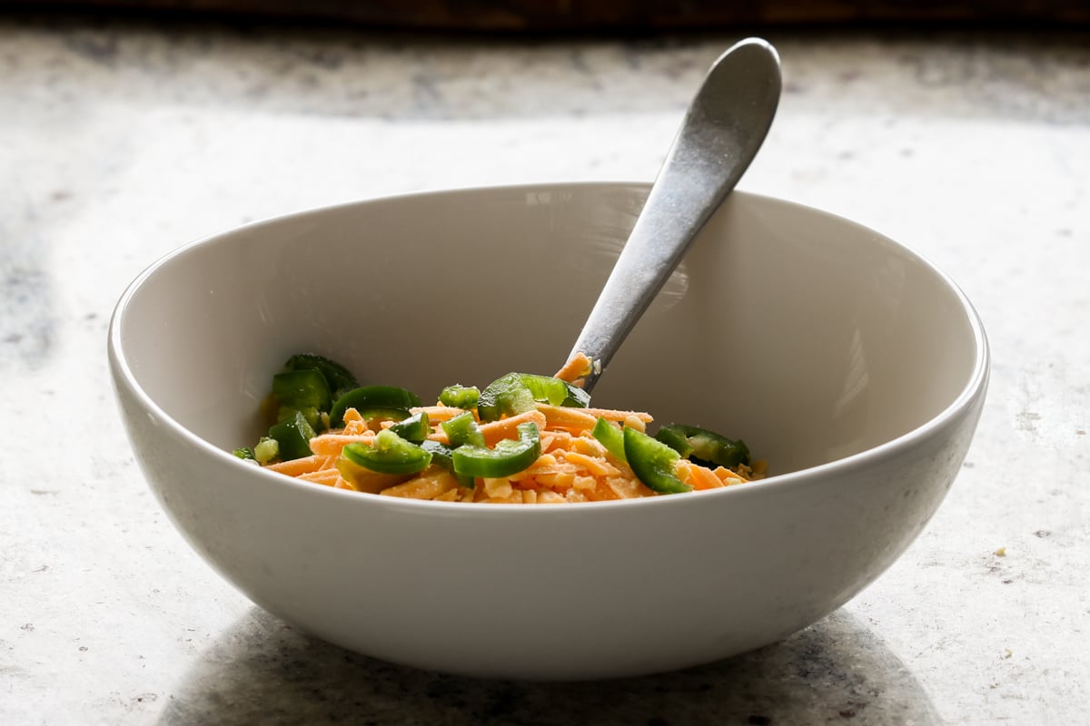 topping ingredients in the bowl before mixing