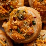 close-up of jalapeño popper pinwheels on a serving platter