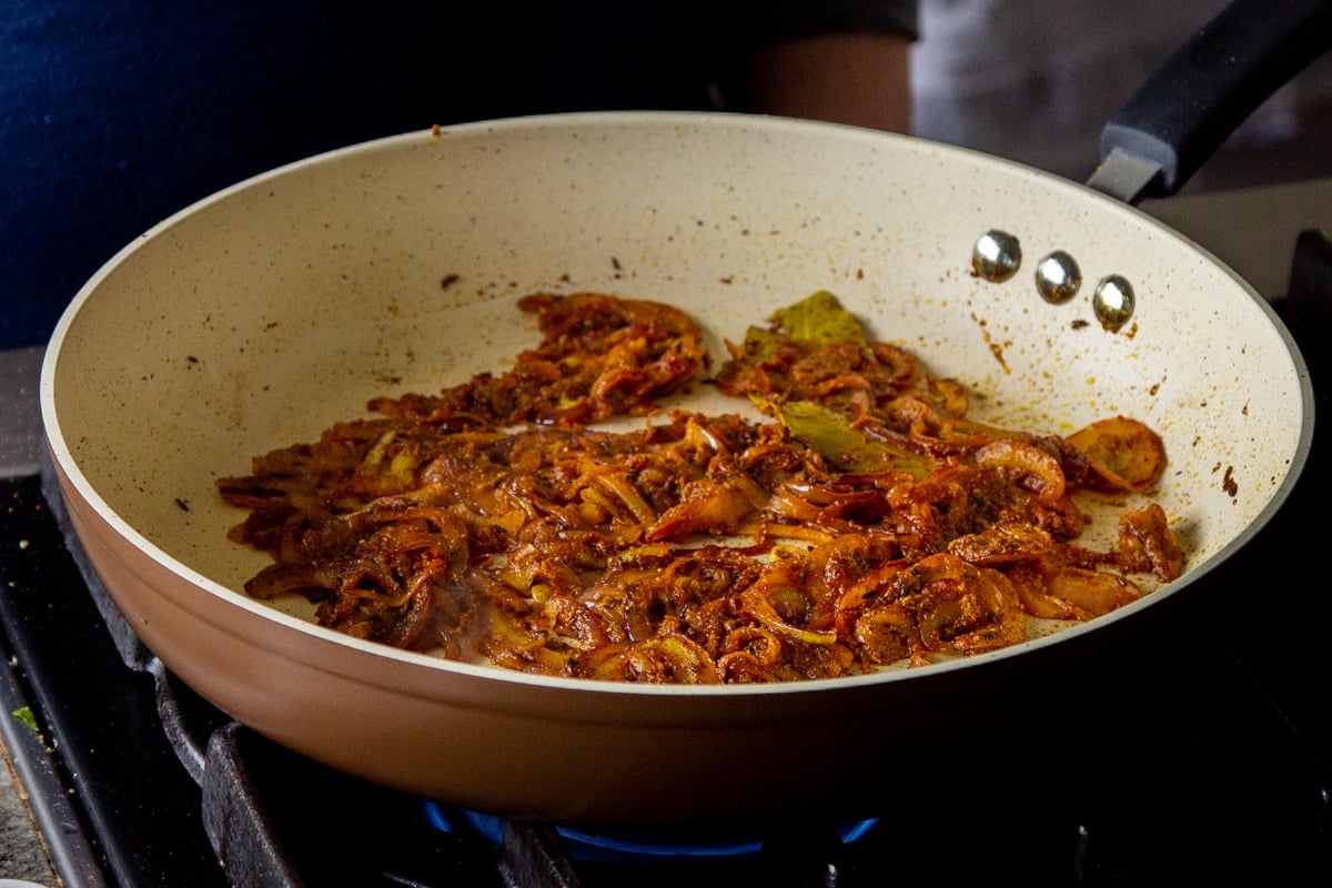 onion in the frying pan, after cooking