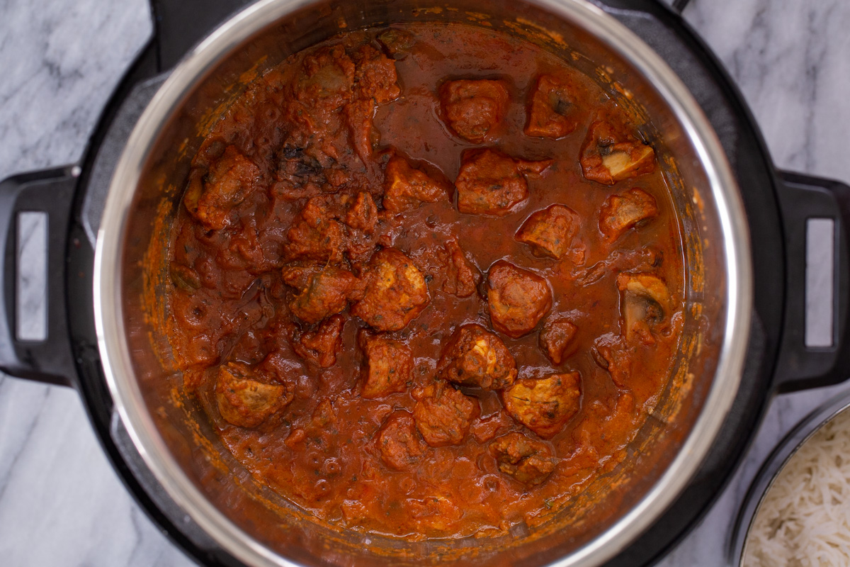 Kashmiri mushrooms in the Instant Pot, after cooking