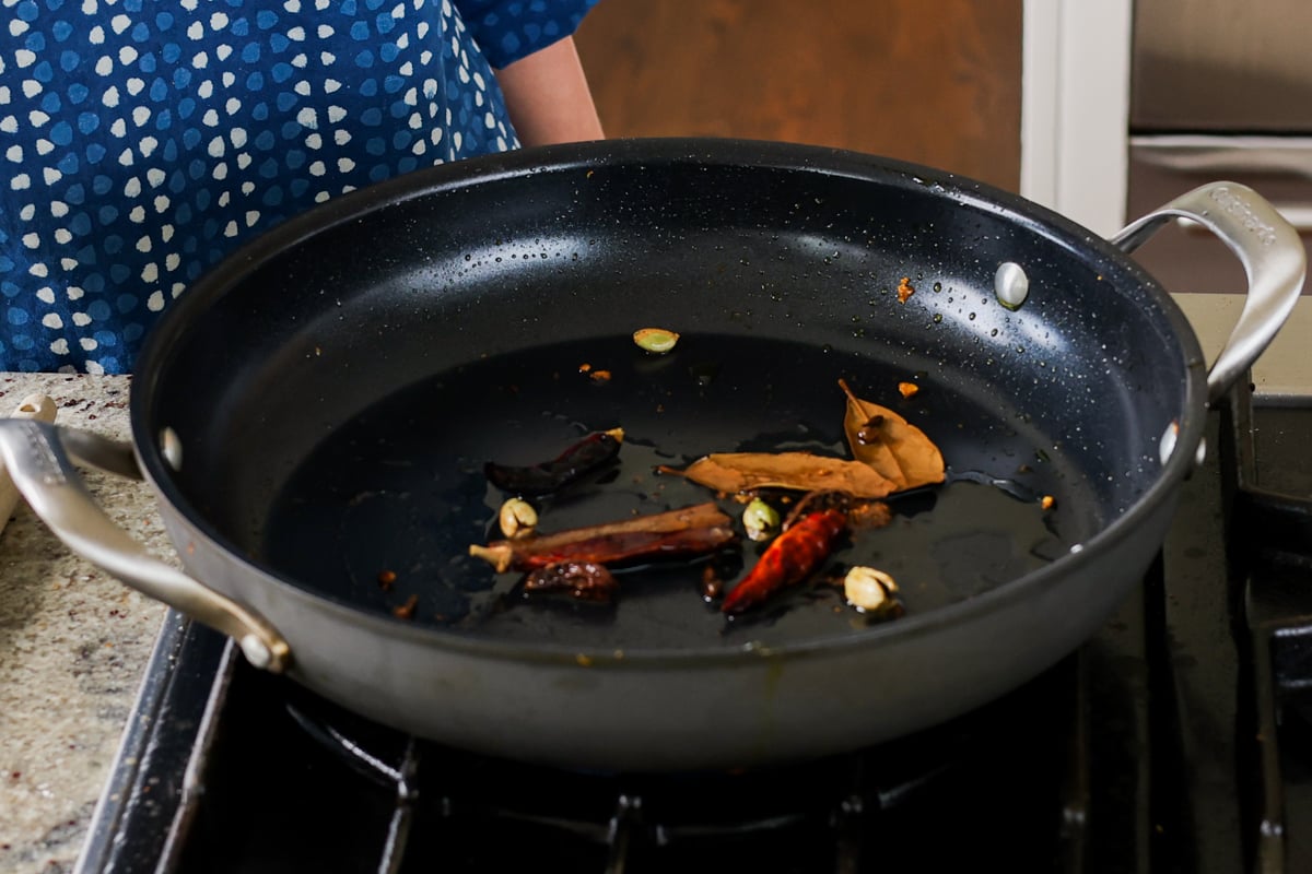 roasted whole spices in the pan