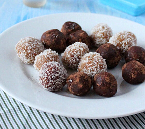 Coconut Almond Rum Balls. Easy Festive Coconut rum balls. Make these into Indian sweet Ladoo with cardamom instead of rum.