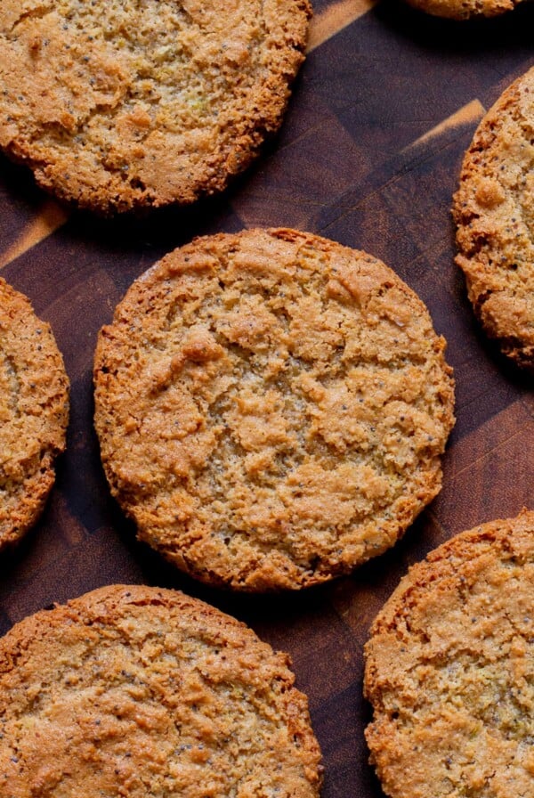 vegan lemon cookies on a wooden table