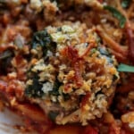 close up of mushroom parmesan on a plate