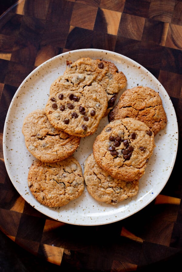 peanut butter cookies with chocolate chips on a plate