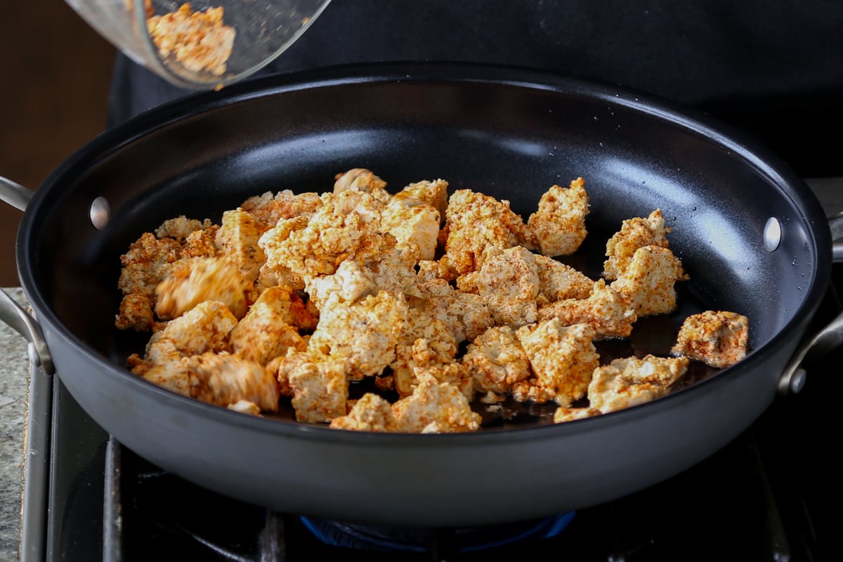 tofu in the pan before cooking