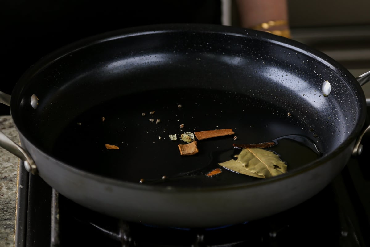 roasting the whole spices in the pan