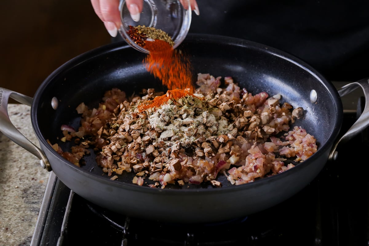 adding remaining spices to the pan