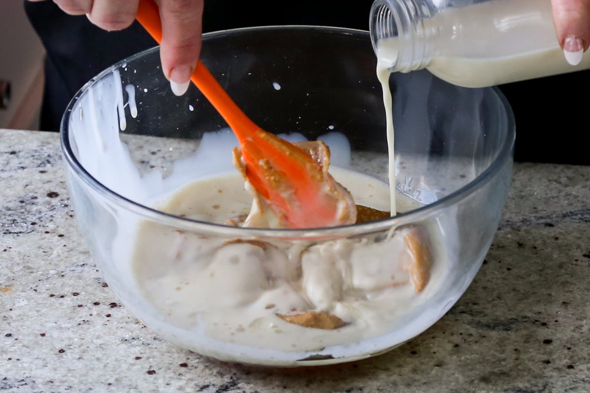 mixing the wet ingredients in a large bowl