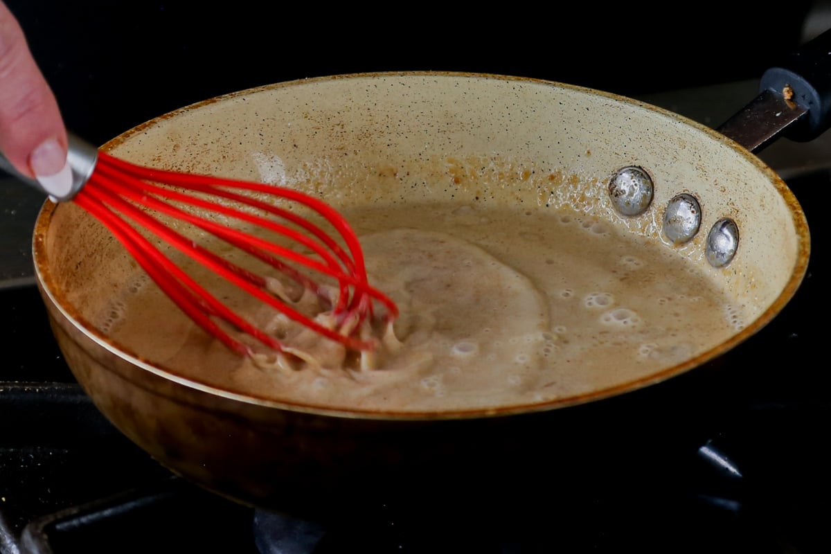 melted glaze ingredients in the pan