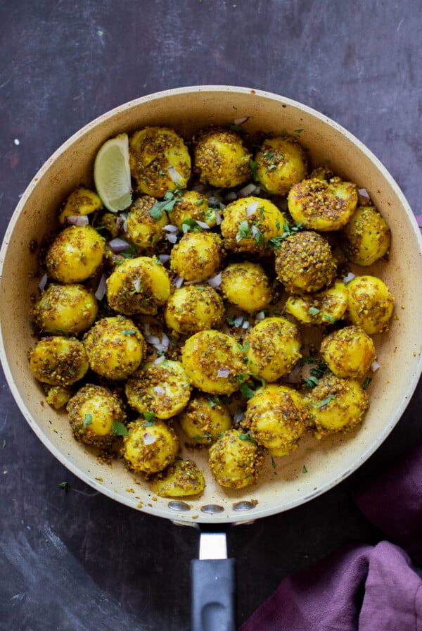 peanut sesame potatoes in the frying pan