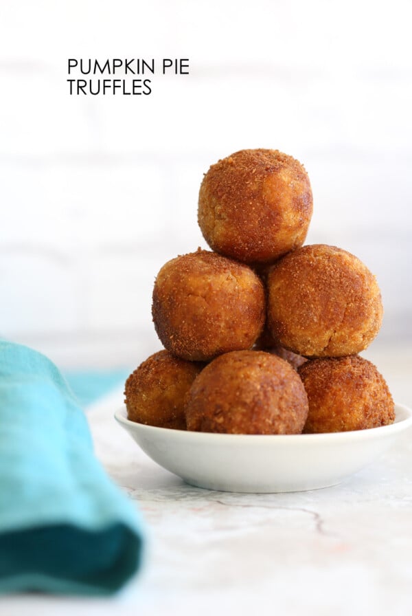 Vegan Pumpkin Pie Truffles or No Bake Pumpkin Donut Holes. These fudgy bites are perfect for fall. #VeganRicha #Vegan #Glutenfree #Soyfree #Recipe