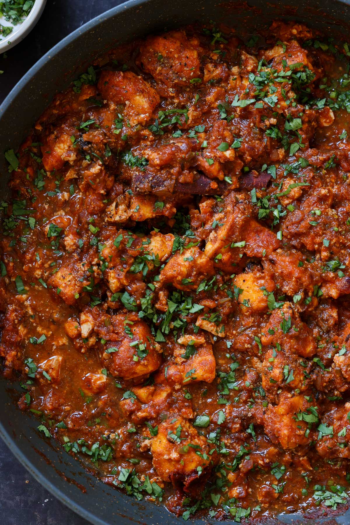 rara chicken curry in the pan after cooking