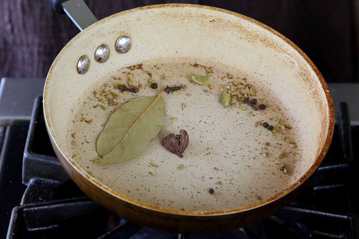 toasting whole spices in the pan