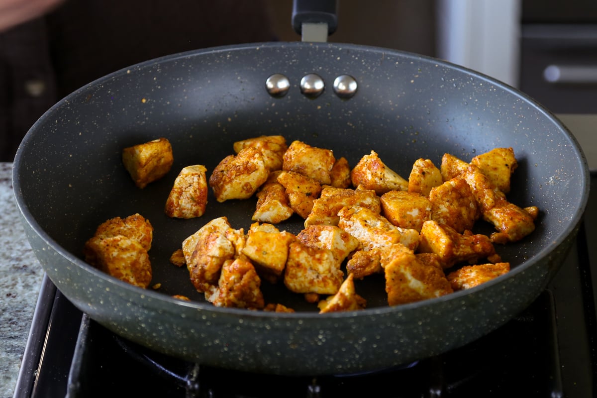 tofu in the pan after cooking