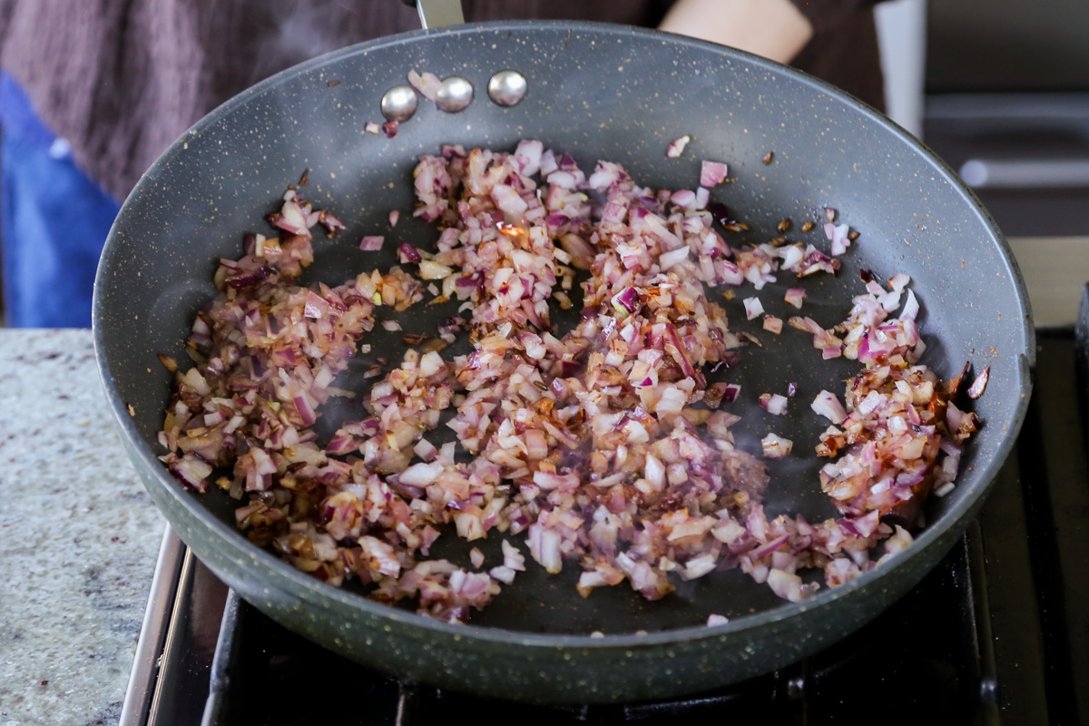 cooked onion in the pan