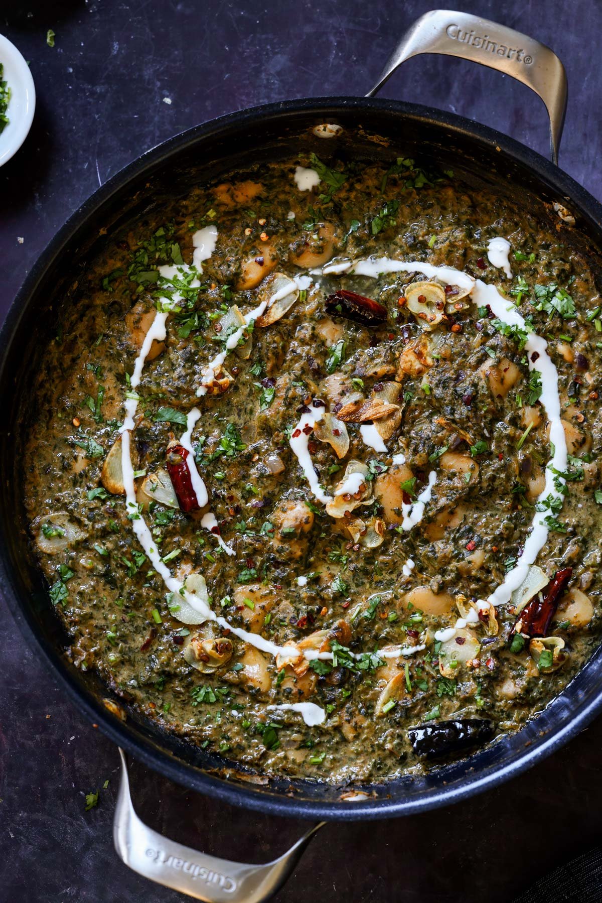 saag butter beans in the pan after cooking