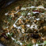 close-up of saag butter beans in the pan