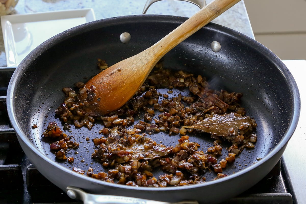 onion in the pan after cooking with the spices