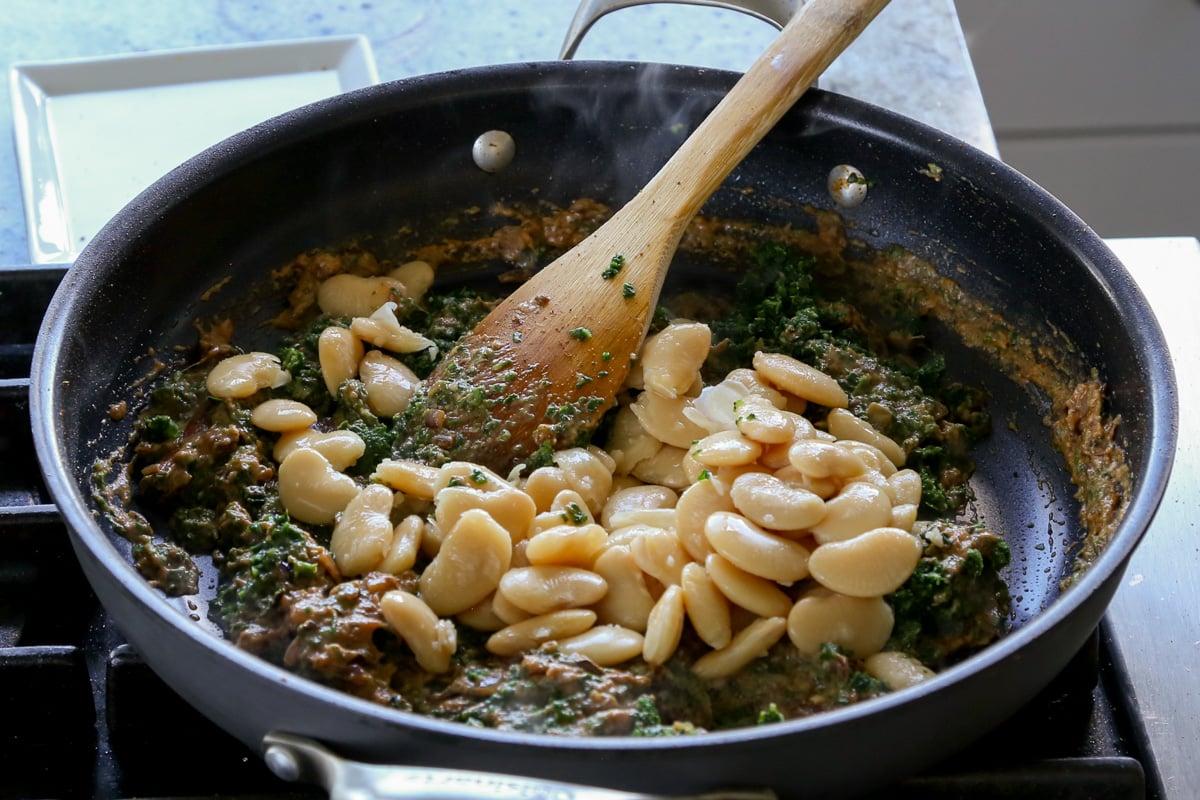 mixing in the butter beans